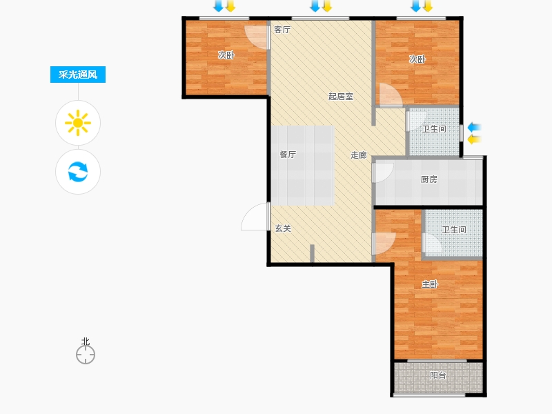 鑫界9號院3室1廳2衛(wèi)1廚108㎡采光通風(fēng)圖