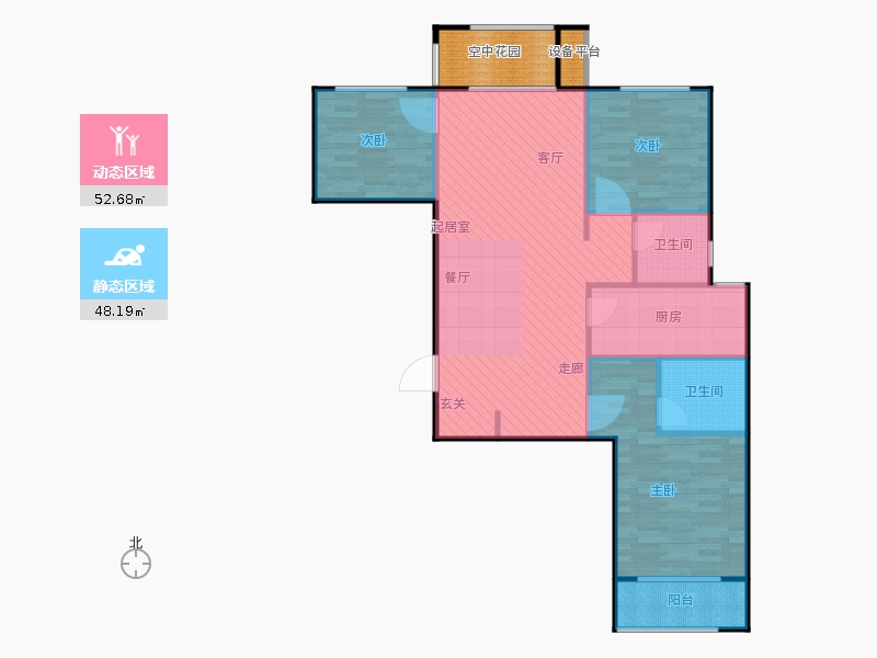 鑫界9號(hào)院3室2廳2衛(wèi)1廚108㎡動(dòng)靜分區(qū)圖