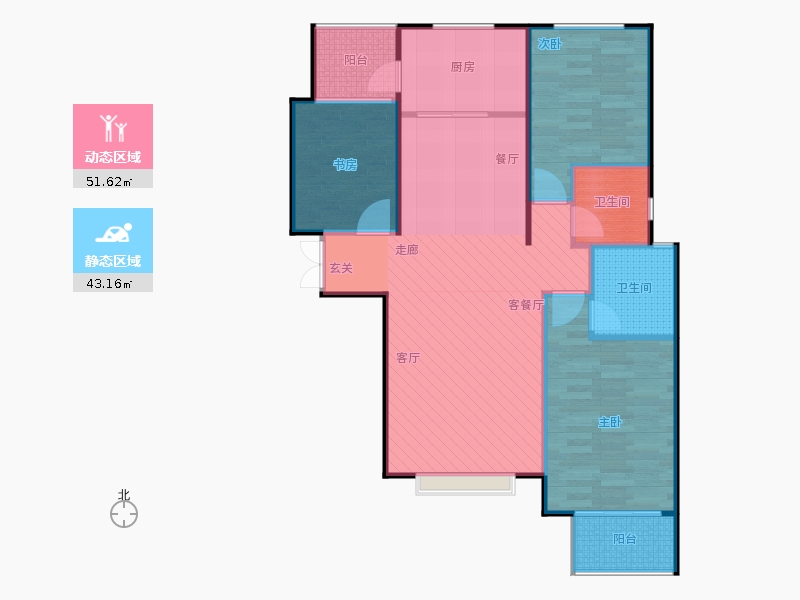 鑫界9號院3室1廳2衛(wèi)1廚118㎡動靜分區(qū)圖