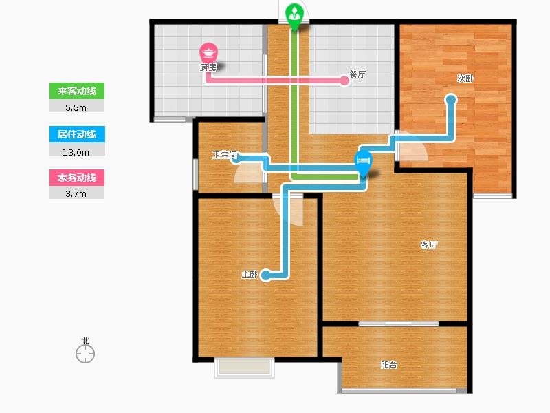 百島綠城2室2廳1衛(wèi)1廚89㎡動(dòng)線圖