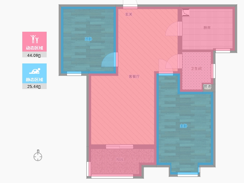 百島綠城2室2廳1衛(wèi)1廚90㎡動靜分區(qū)圖