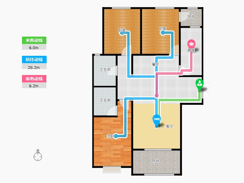 百島綠城3室2廳2衛(wèi)0廚130㎡動線圖