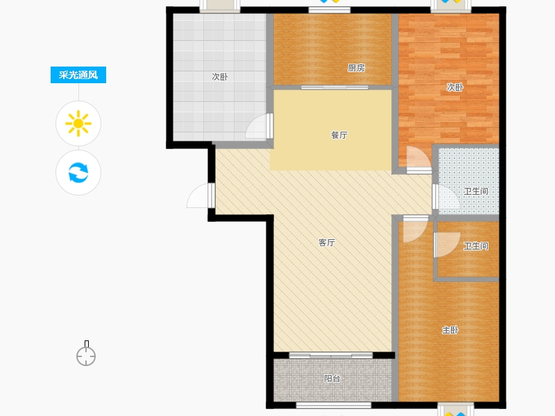 百島綠城3室2廳2衛(wèi)1廚131㎡采光通風(fēng)圖