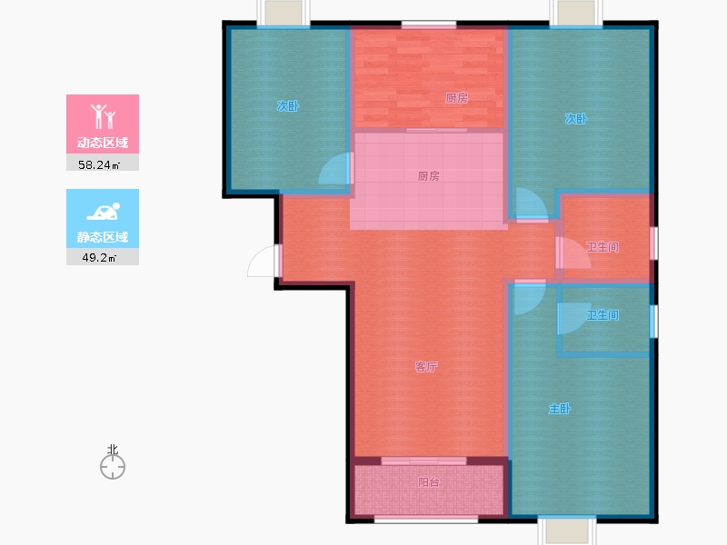 百島綠城3室2廳2衛(wèi)1廚135㎡動(dòng)靜分區(qū)圖