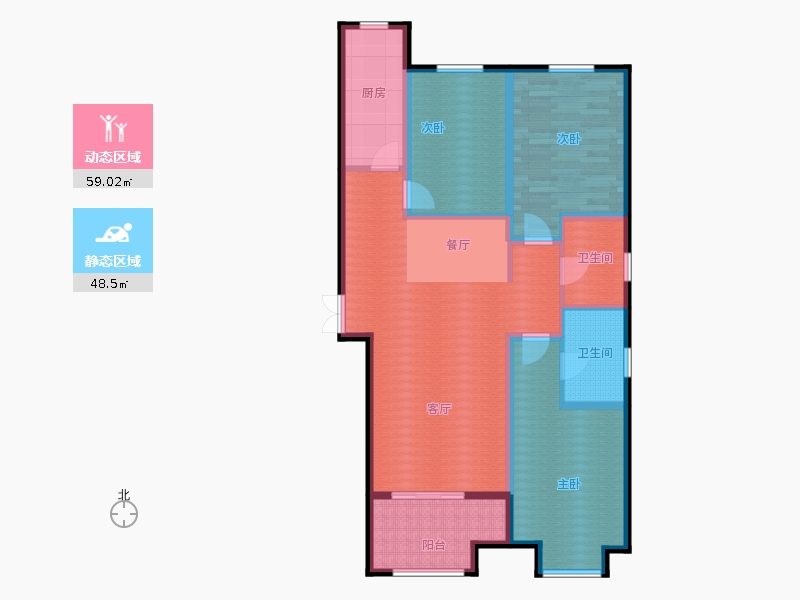 百島綠城3室2廳2衛(wèi)1廚136㎡動靜分區(qū)圖
