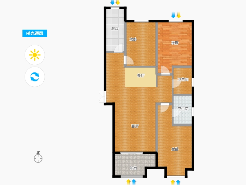百島綠城3室2廳2衛(wèi)1廚136㎡采光通風圖