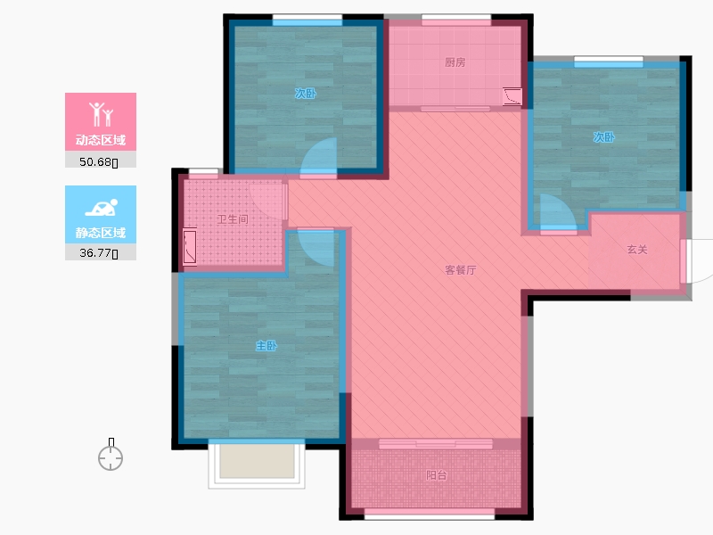 保利西悅春天3室2廳1衛(wèi)1廚109㎡動(dòng)靜分區(qū)圖