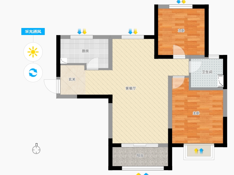 保利西悅春天2室2廳1衛(wèi)1廚97㎡采光通風圖