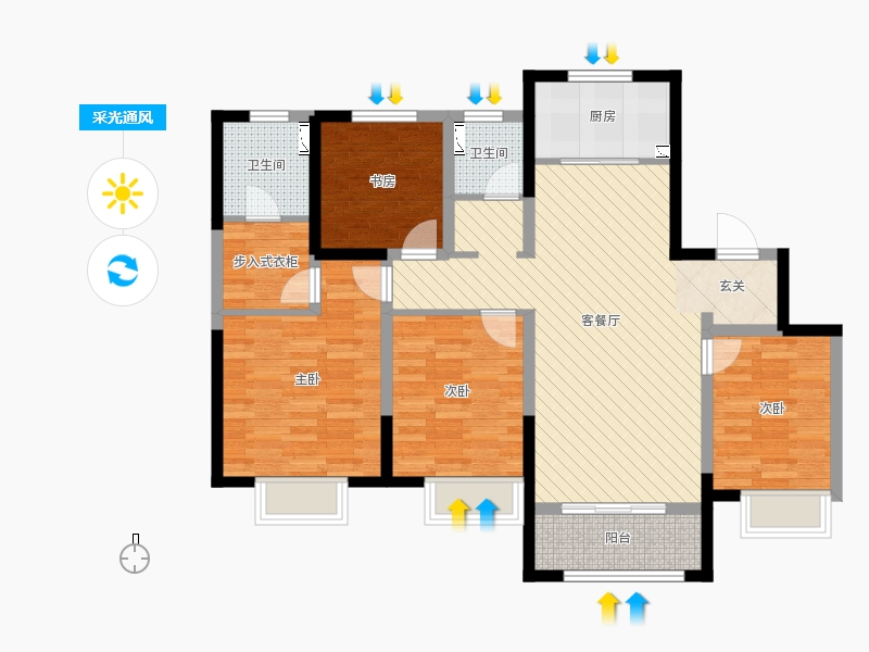 保利西悅春天4室2廳2衛(wèi)1廚139㎡采光通風(fēng)圖