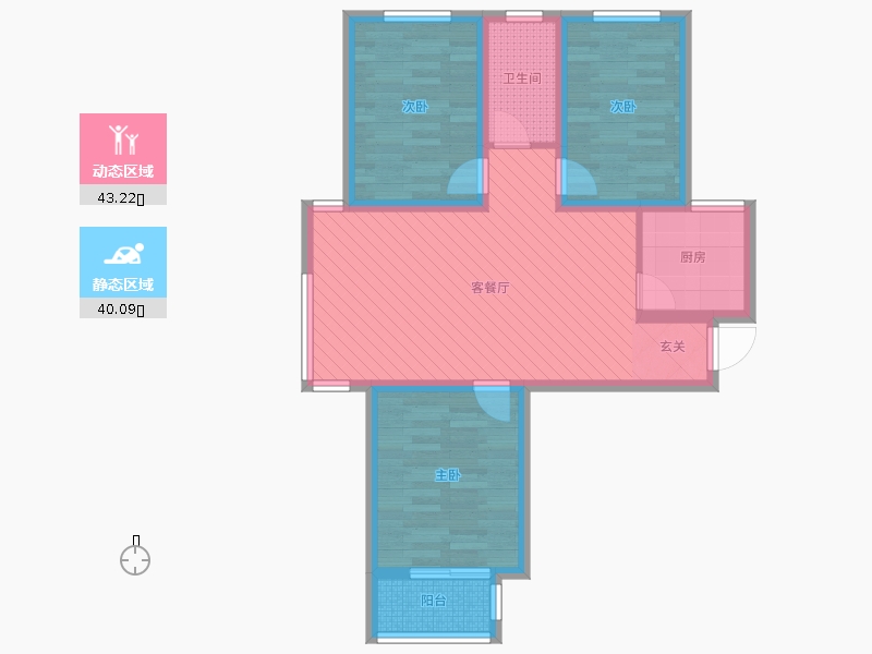 明瀚花香城3室2廳1衛(wèi)1廚110㎡動靜分區(qū)圖