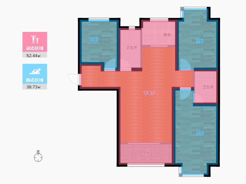 明瀚花香城3室2廳2衛(wèi)1廚119㎡動靜分區(qū)圖