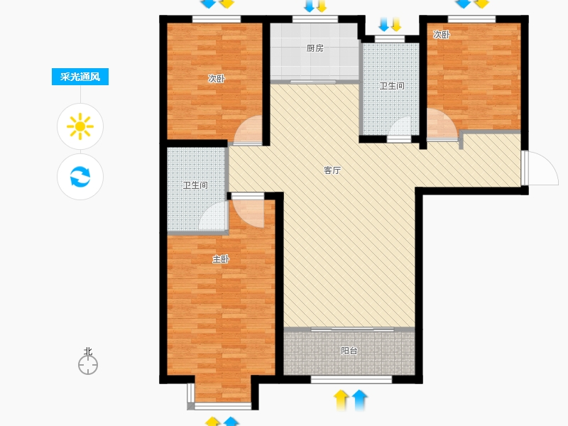 明瀚花香城3室1廳2衛(wèi)1廚152㎡采光通風(fēng)圖