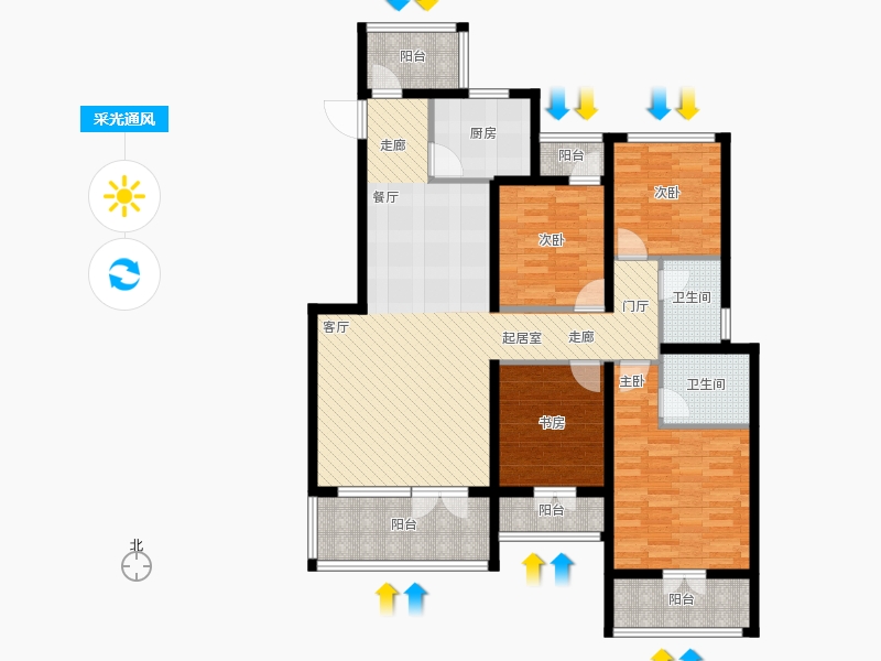 天下錦程4室3廳2衛(wèi)1廚135㎡采光通風(fēng)圖