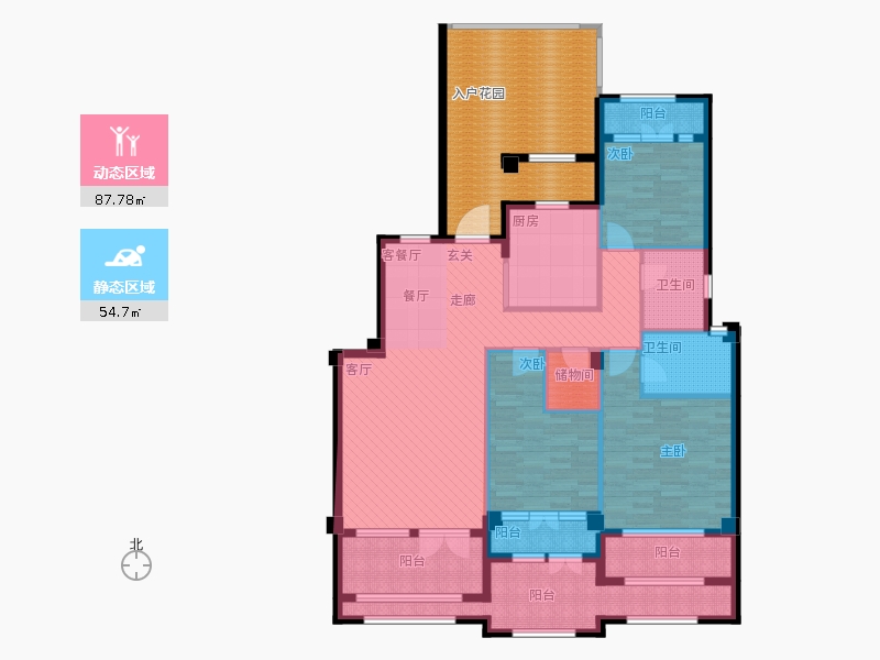 天下錦程3室1廳2衛(wèi)1廚210㎡動(dòng)靜分區(qū)圖