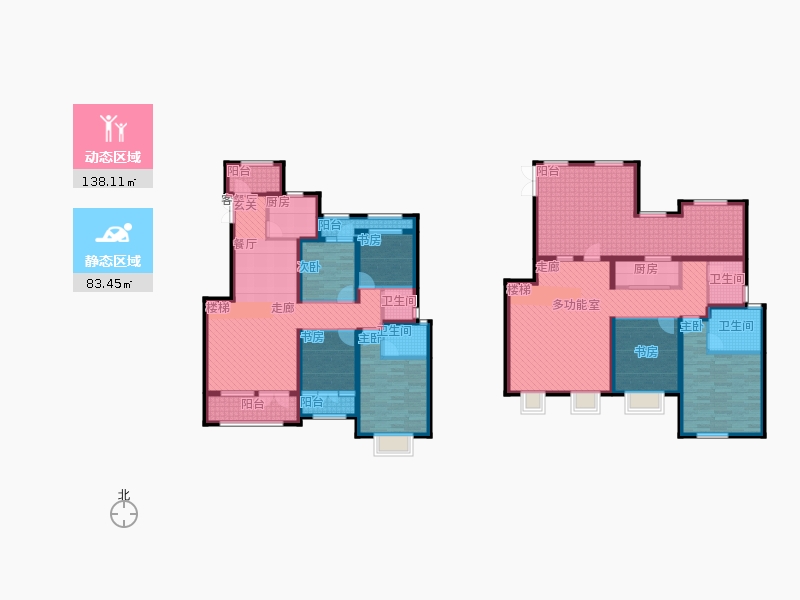 天下錦程6室1廳4衛(wèi)2廚277㎡動(dòng)靜分區(qū)圖