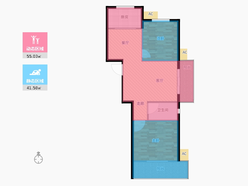 同祥城2室2廳1衛(wèi)1廚121㎡動靜分區(qū)圖