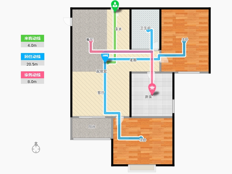橡嶸灣2室2廳1衛(wèi)1廚83㎡動(dòng)線圖