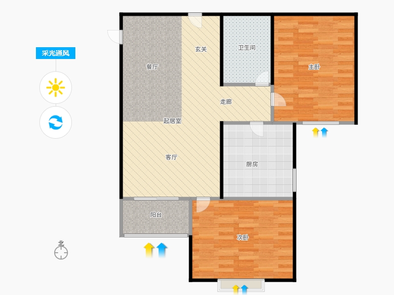 橡嶸灣2室2廳1衛(wèi)1廚83㎡采光通風(fēng)圖