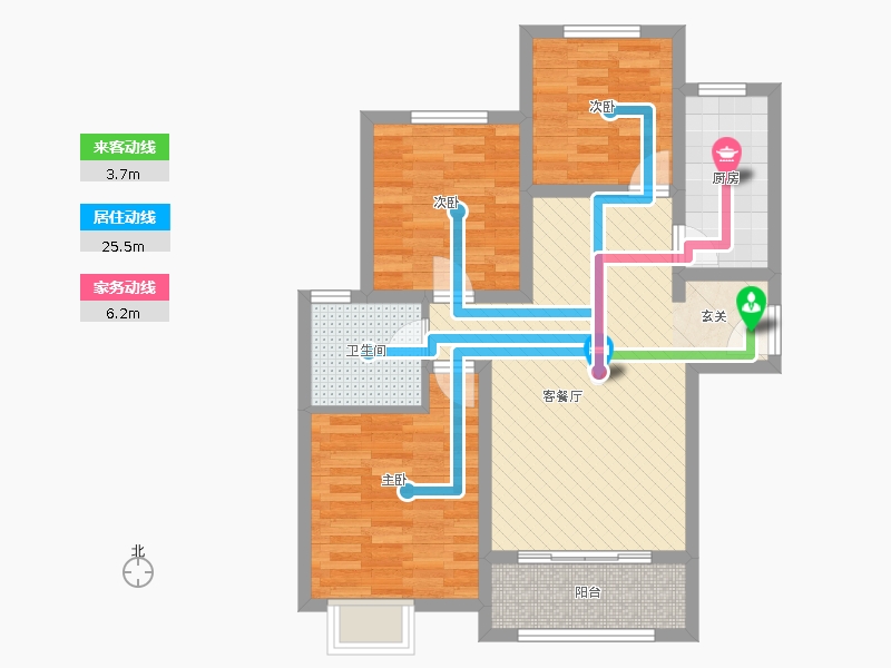 橡嶸灣3室1廳1衛(wèi)1廚96㎡動(dòng)線(xiàn)圖