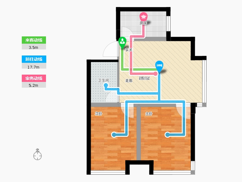 天寧小筑2室1廳1衛(wèi)1廚75㎡動線圖